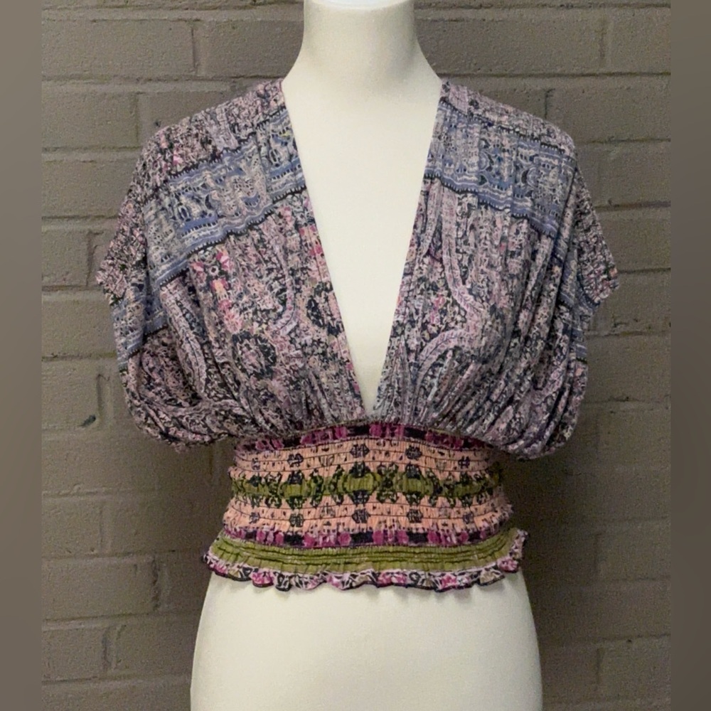 Free People NWT Multicolor Patterned Bohemian top